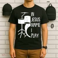 In Jesus Name Christmas Cool I Play Drum Christian T-Shirt thumb 6