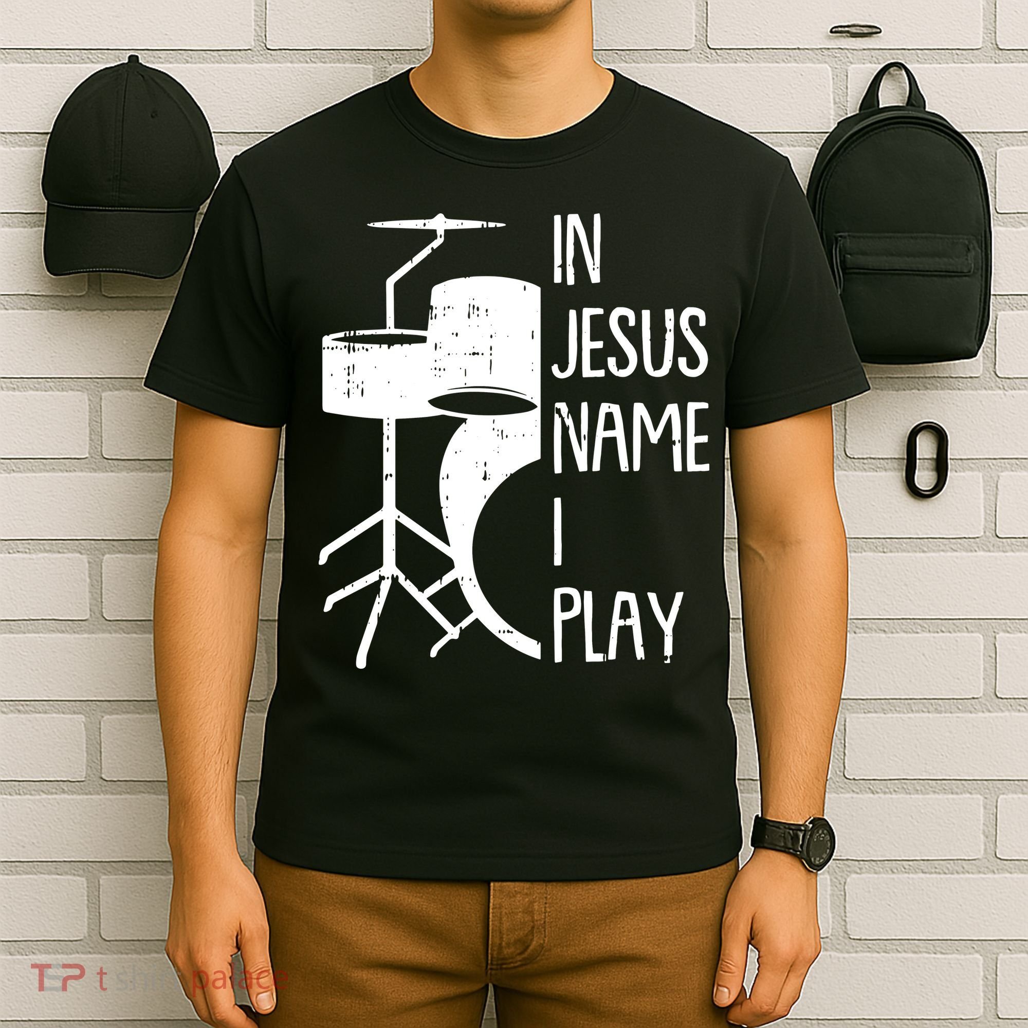 In Jesus Name Christmas Cool I Play Drum Christian T-Shirt