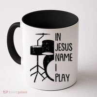 In Jesus Name Christmas Cool I Play Drum Christian Coffee Mug thumb 0