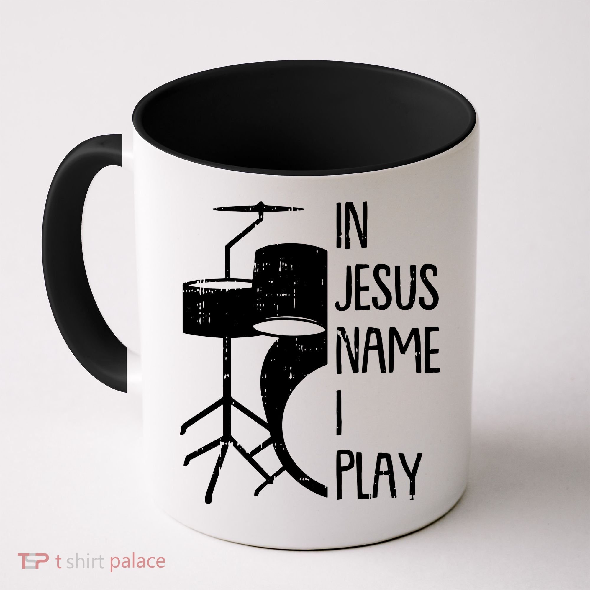 In Jesus Name Christmas Cool I Play Drum Christian Coffee Mug