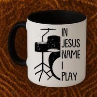 In Jesus Name Christmas Cool I Play Drum Christian Coffee Mug thumb 2