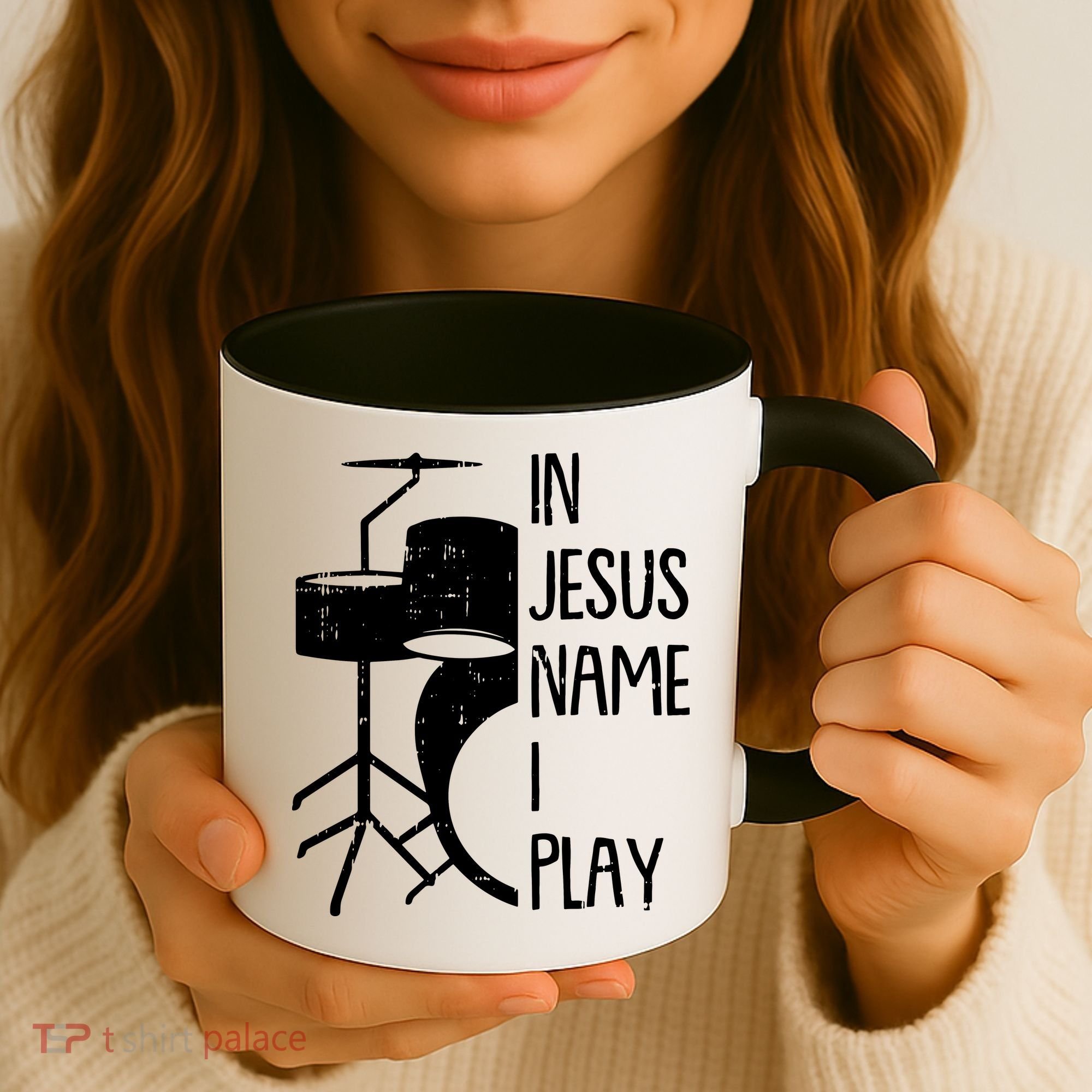 In Jesus Name Christmas Cool I Play Drum Christian Coffee Mug