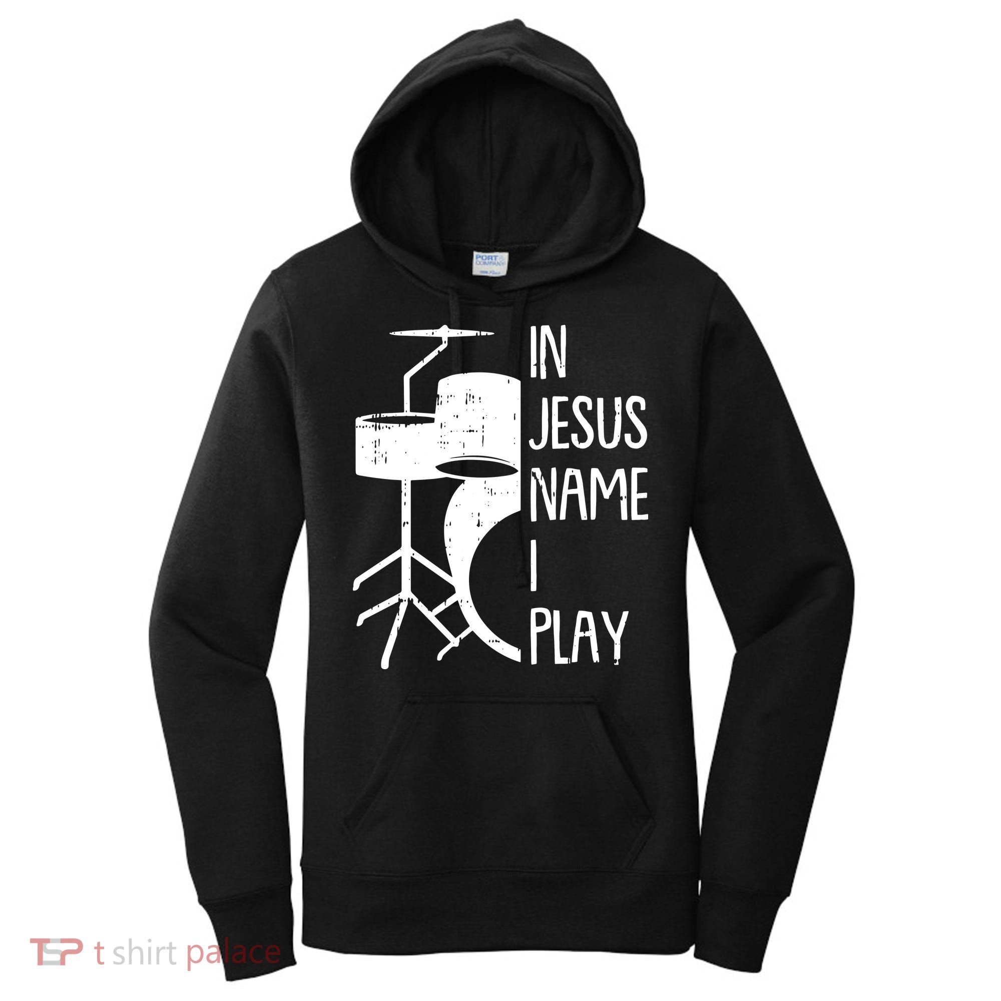 In Jesus Name Christmas Cool I Play Drum Christian Women's Hoodie