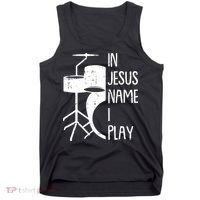 In Jesus Name Christmas Cool I Play Drum Christian Tank Top thumb 0