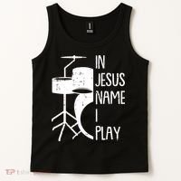 In Jesus Name Christmas Cool I Play Drum Christian Tank Top thumb 2