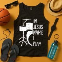 In Jesus Name Christmas Cool I Play Drum Christian Tank Top thumb 4