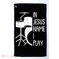In Jesus Name Christmas Cool I Play Drum Christian Golf Towel thumb 0