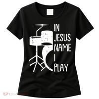 In Jesus Name Christmas Cool I Play Drum Christian Women's T-Shirt thumb 0