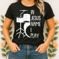 In Jesus Name Christmas Cool I Play Drum Christian Women's T-Shirt thumb 2