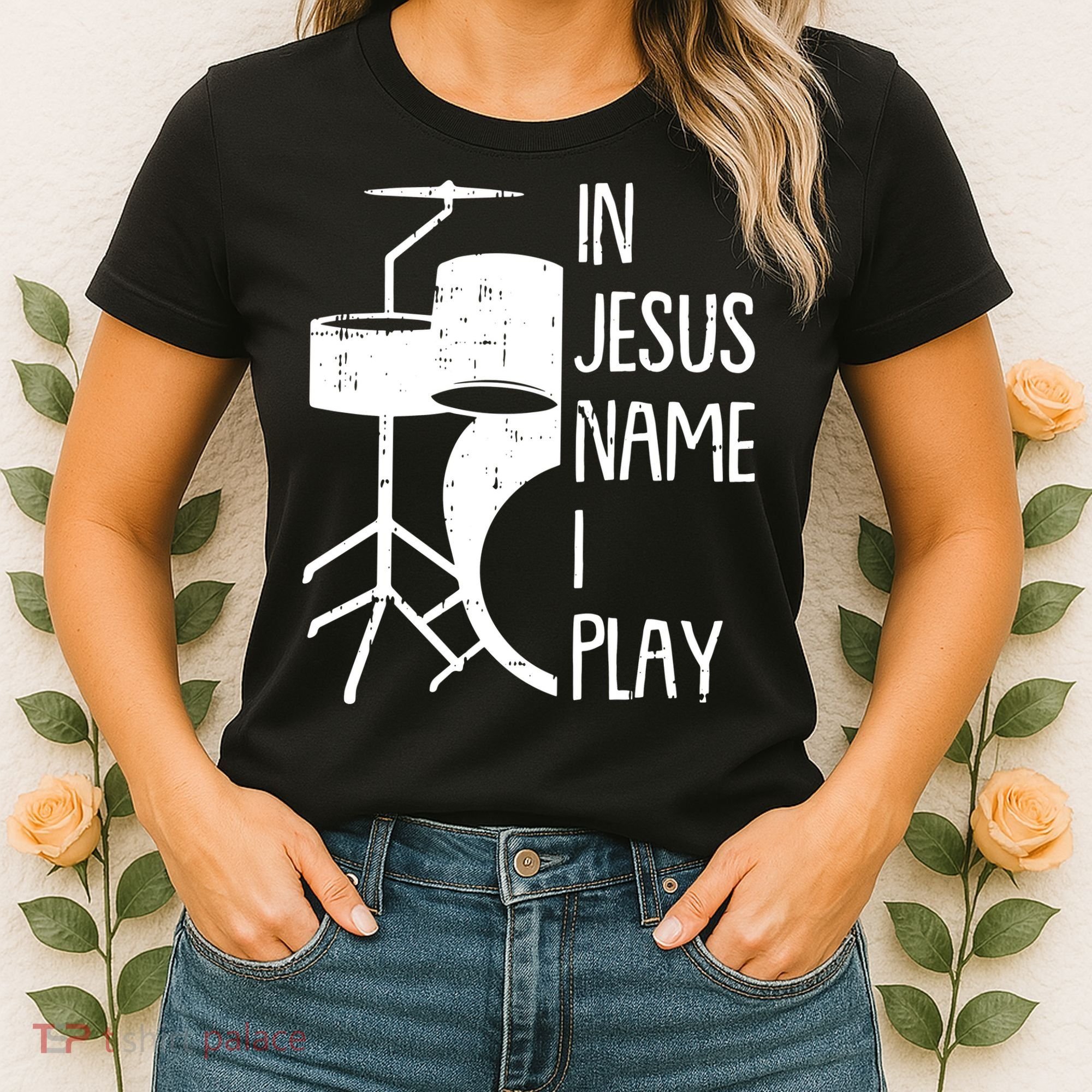 In Jesus Name Christmas Cool I Play Drum Christian Women's T-Shirt