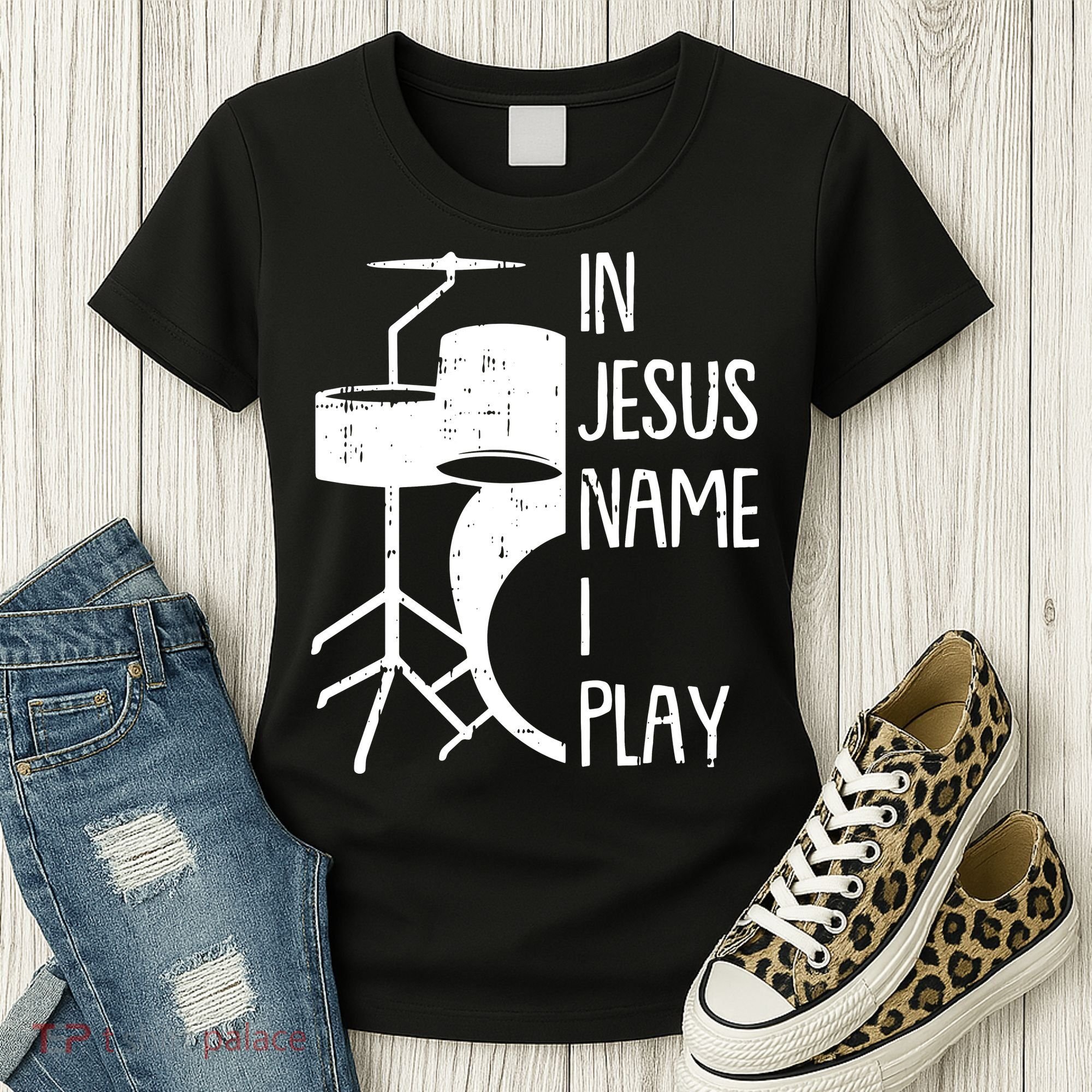 In Jesus Name Christmas Cool I Play Drum Christian Women's T-Shirt