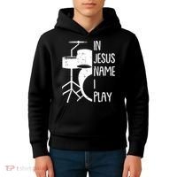 In Jesus Name Christmas Cool I Play Drum Christian Kids Hoodie thumb 4