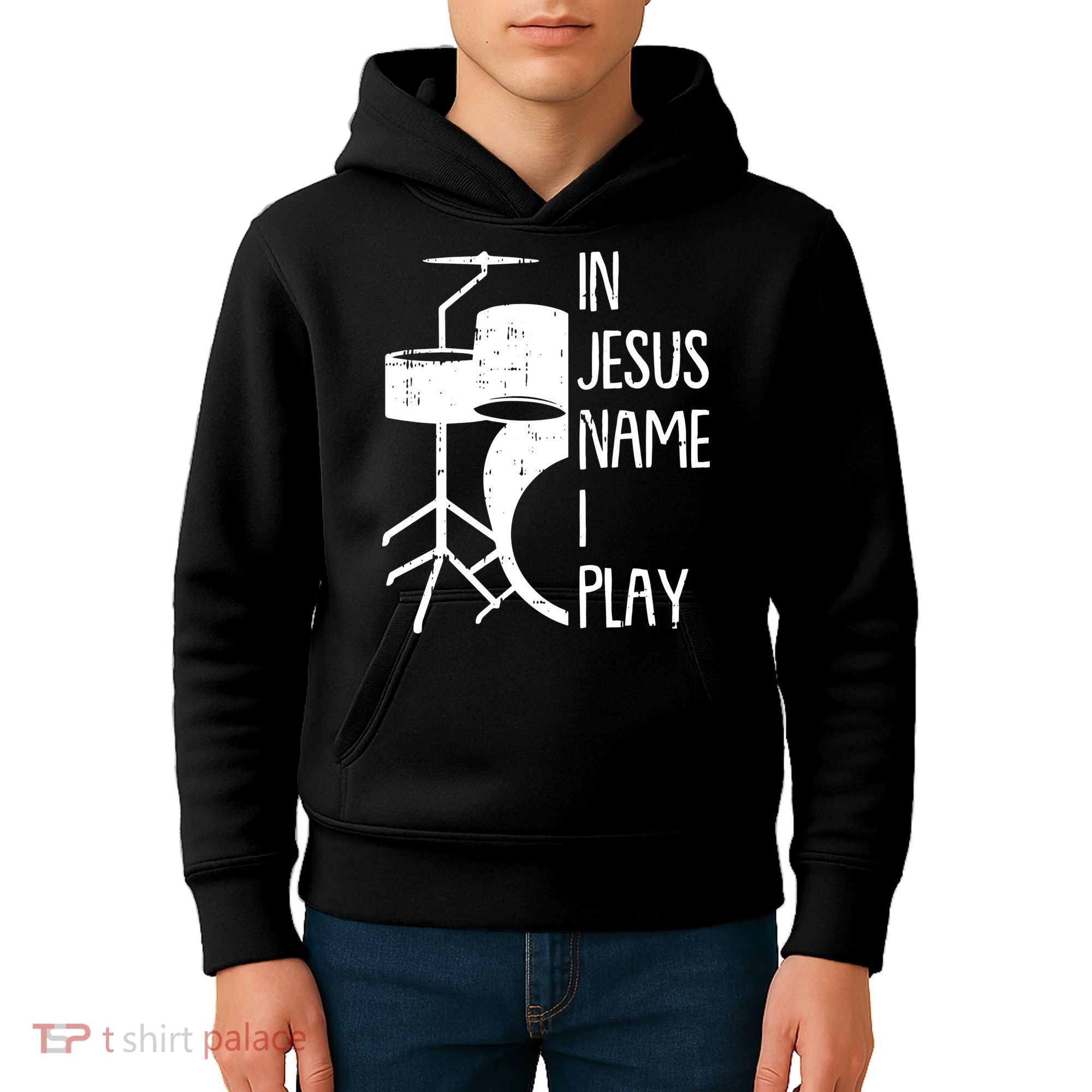 In Jesus Name Christmas Cool I Play Drum Christian Kids Hoodie