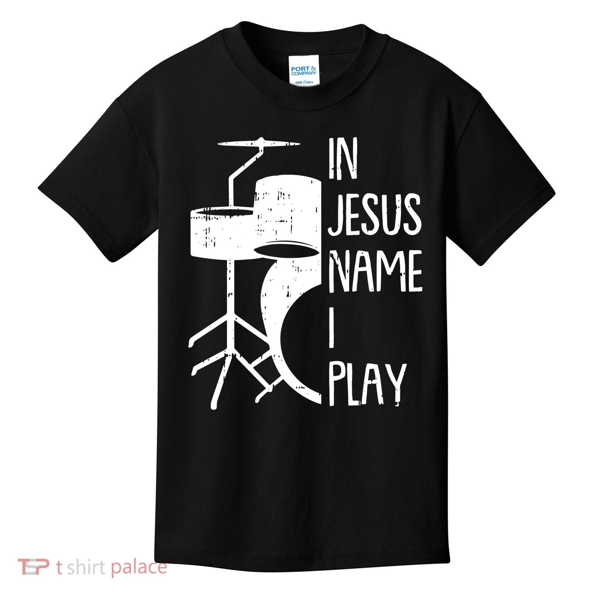 In Jesus Name Christmas Cool I Play Drum Christian Kids T-Shirt