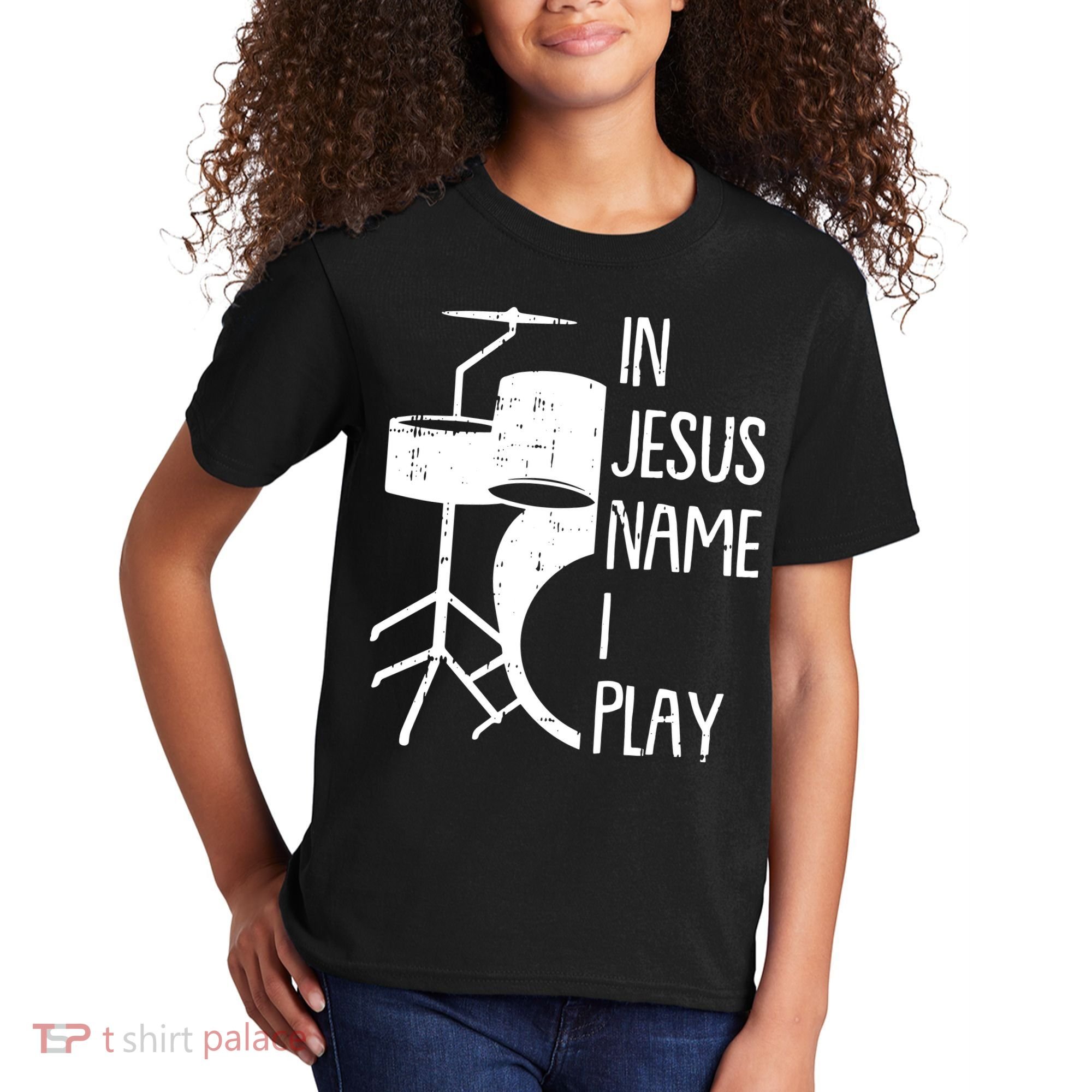 In Jesus Name Christmas Cool I Play Drum Christian Kids T-Shirt