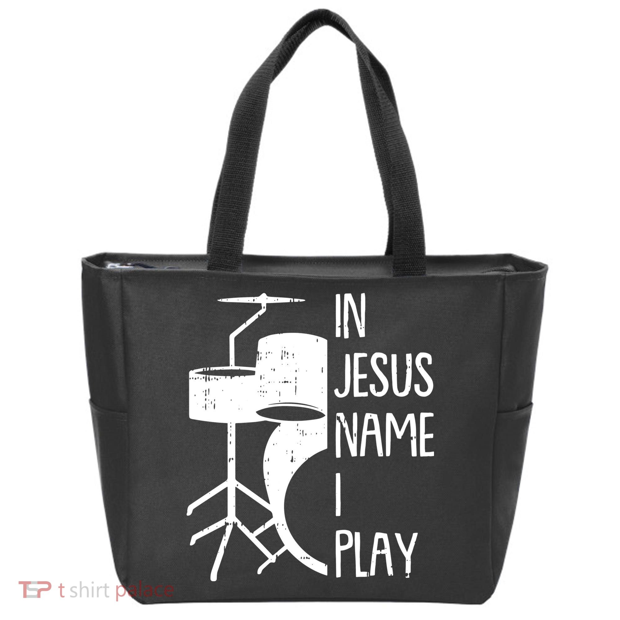 In Jesus Name Christmas Cool I Play Drum Christian Tote Bag