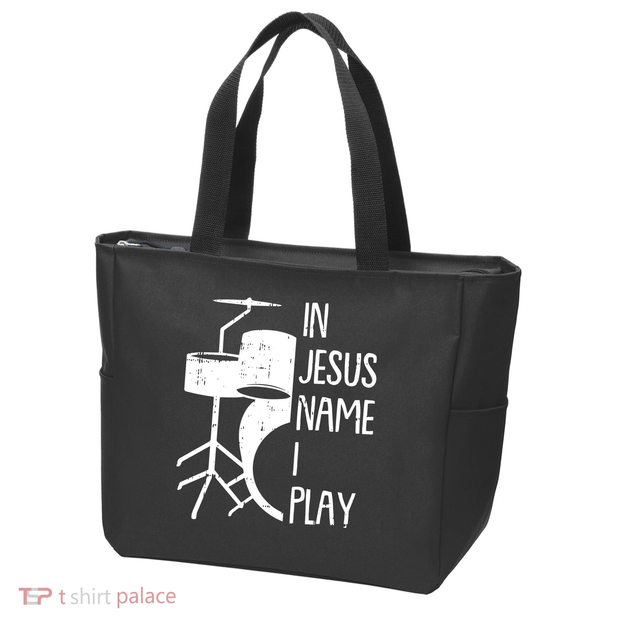 In Jesus Name Christmas Cool I Play Drum Christian Tote Bag
