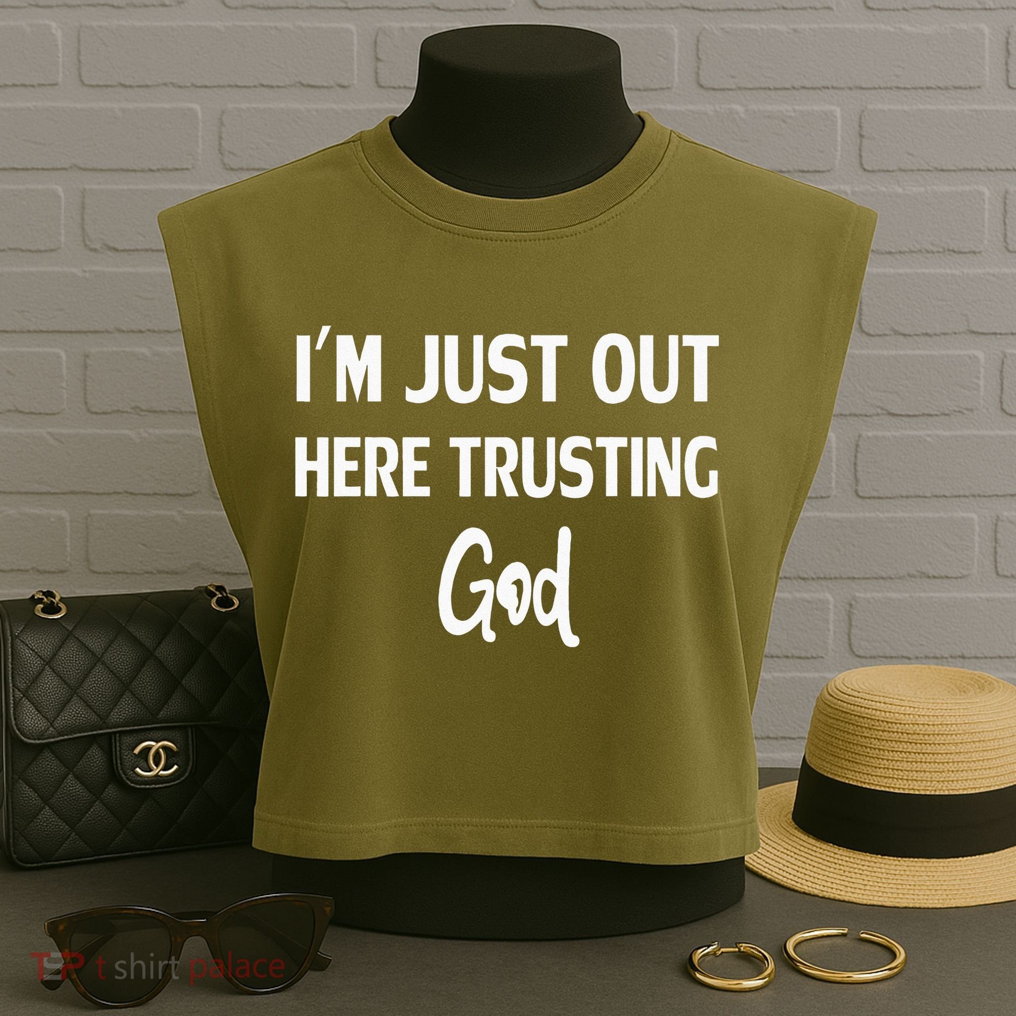Im Just Out Here Trusting God Garment-Dyed Women's Muscle Tee
