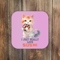 I Just Really Love Sushi Cute Japanese Cat Coaster thumb 0