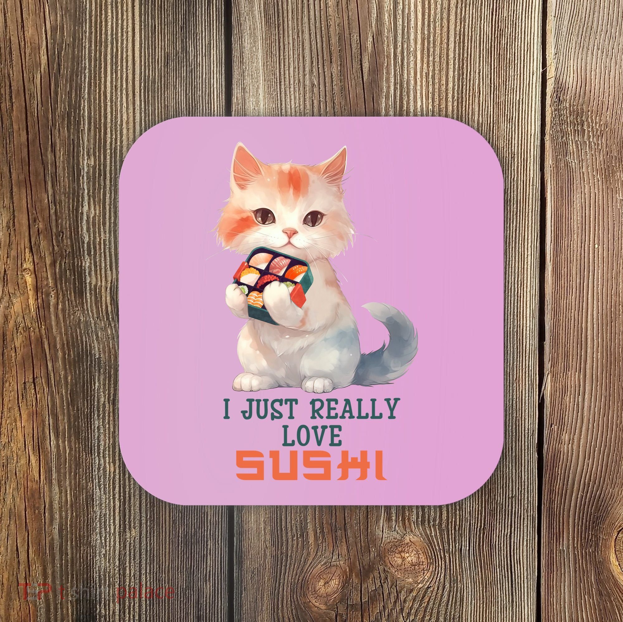 I Just Really Love Sushi Cute Japanese Cat Coaster