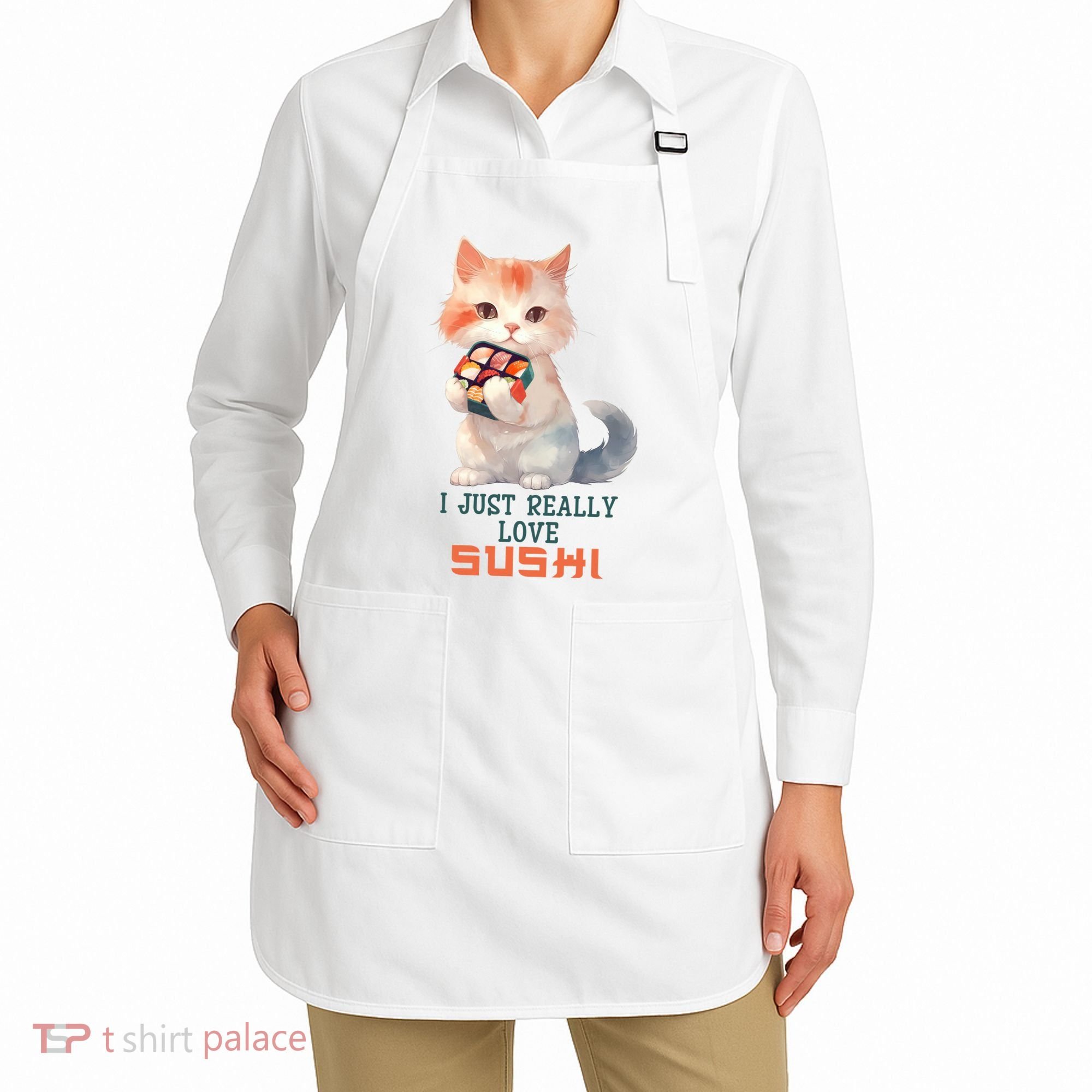 I Just Really Love Sushi Cute Japanese Cat Apron