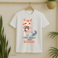 I Just Really Love Sushi Cute Japanese Cat T-Shirt thumb 2