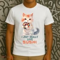 I Just Really Love Sushi Cute Japanese Cat T-Shirt thumb 3