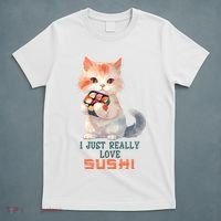 I Just Really Love Sushi Cute Japanese Cat T-Shirt thumb 5