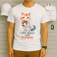 I Just Really Love Sushi Cute Japanese Cat T-Shirt thumb 6