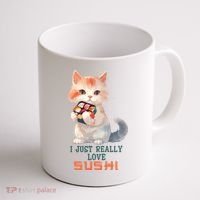 I Just Really Love Sushi Cute Japanese Cat Coffee Mug thumb 1