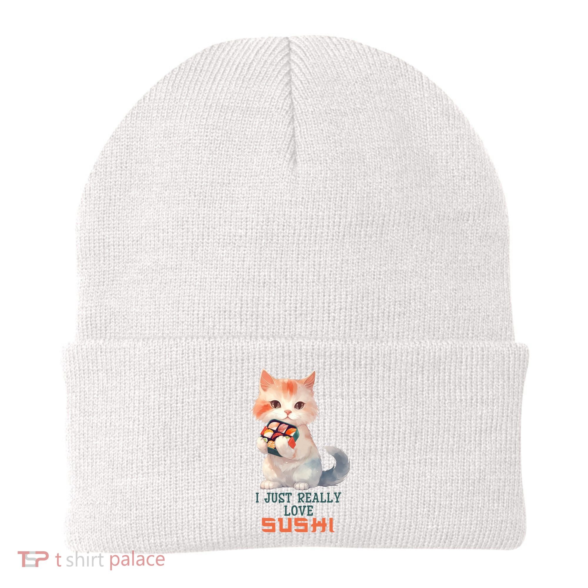I Just Really Love Sushi Cute Japanese Cat Beanie
