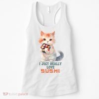 I Just Really Love Sushi Cute Japanese Cat Women's Tank Top thumb 0