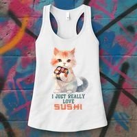 I Just Really Love Sushi Cute Japanese Cat Women's Tank Top thumb 3