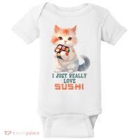 I Just Really Love Sushi Cute Japanese Cat Baby Bodysuit thumb 0