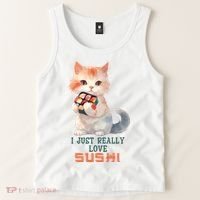 I Just Really Love Sushi Cute Japanese Cat Tank Top thumb 2