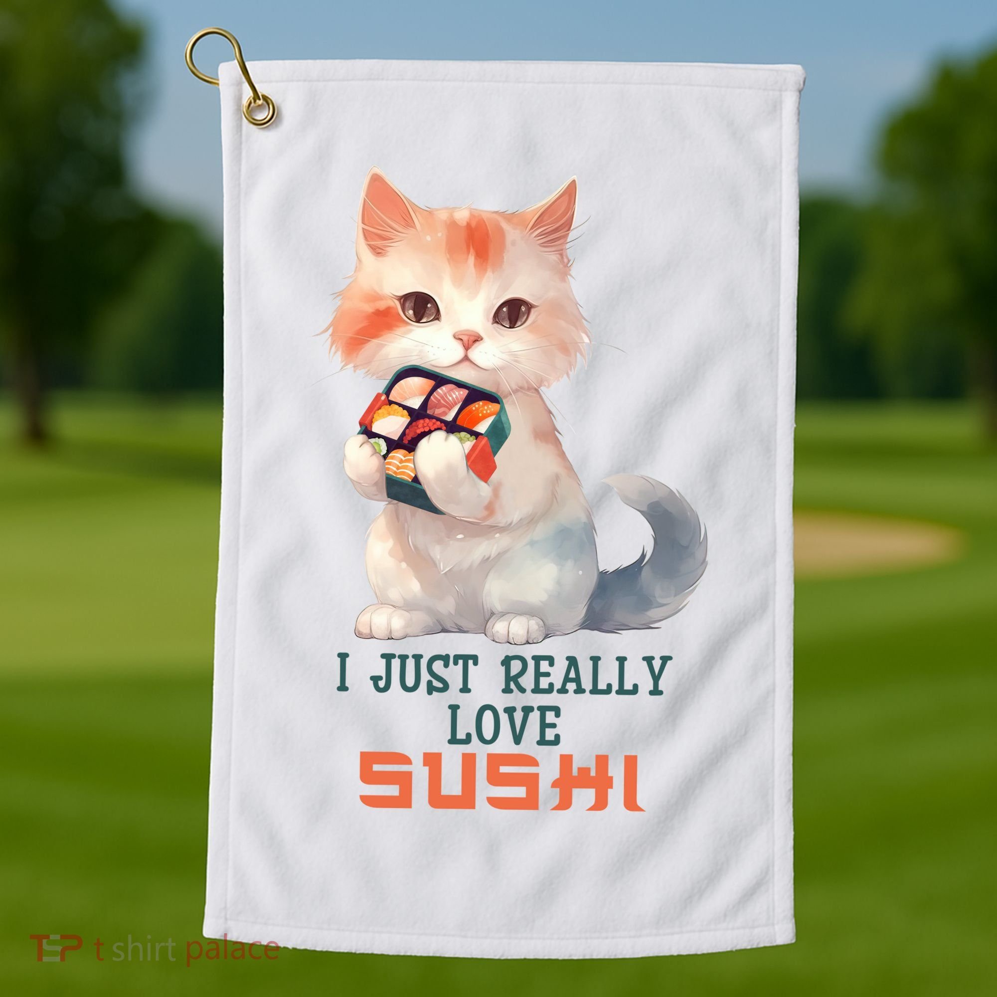 I Just Really Love Sushi Cute Japanese Cat Golf Towel