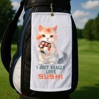 I Just Really Love Sushi Cute Japanese Cat Golf Towel thumb 2