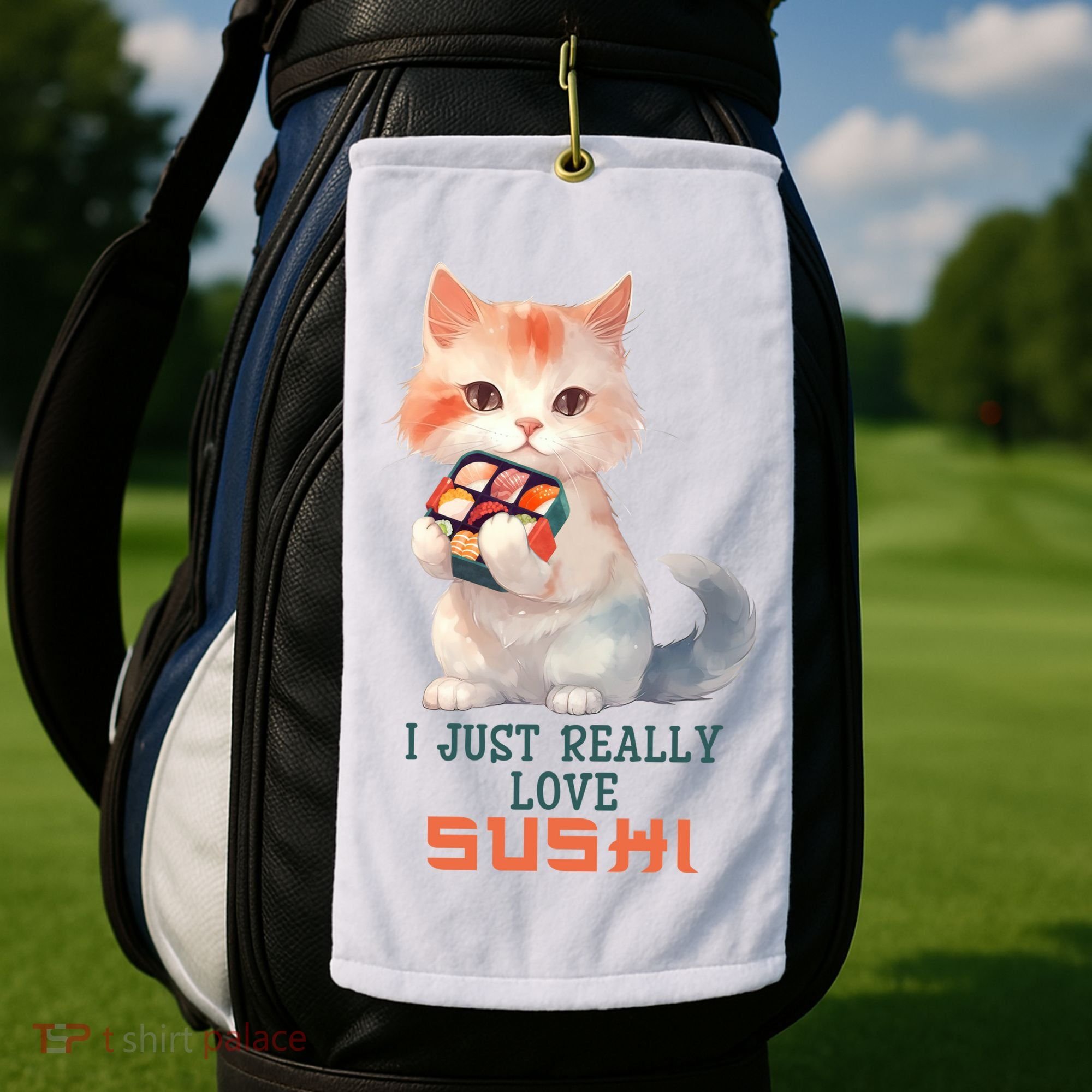 I Just Really Love Sushi Cute Japanese Cat Golf Towel