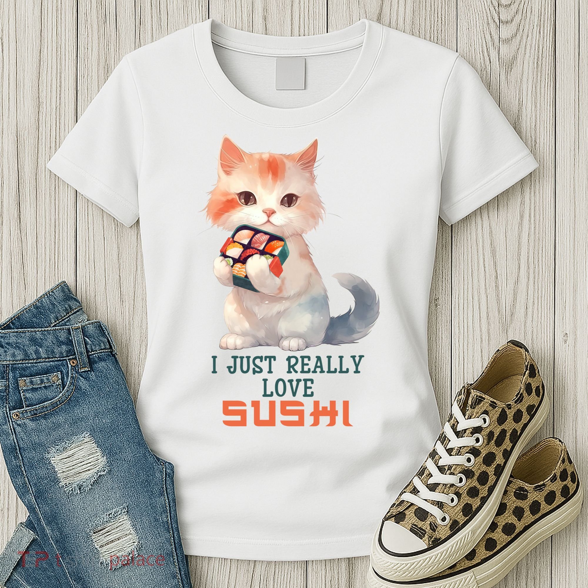 I Just Really Love Sushi Cute Japanese Cat Women's T-Shirt