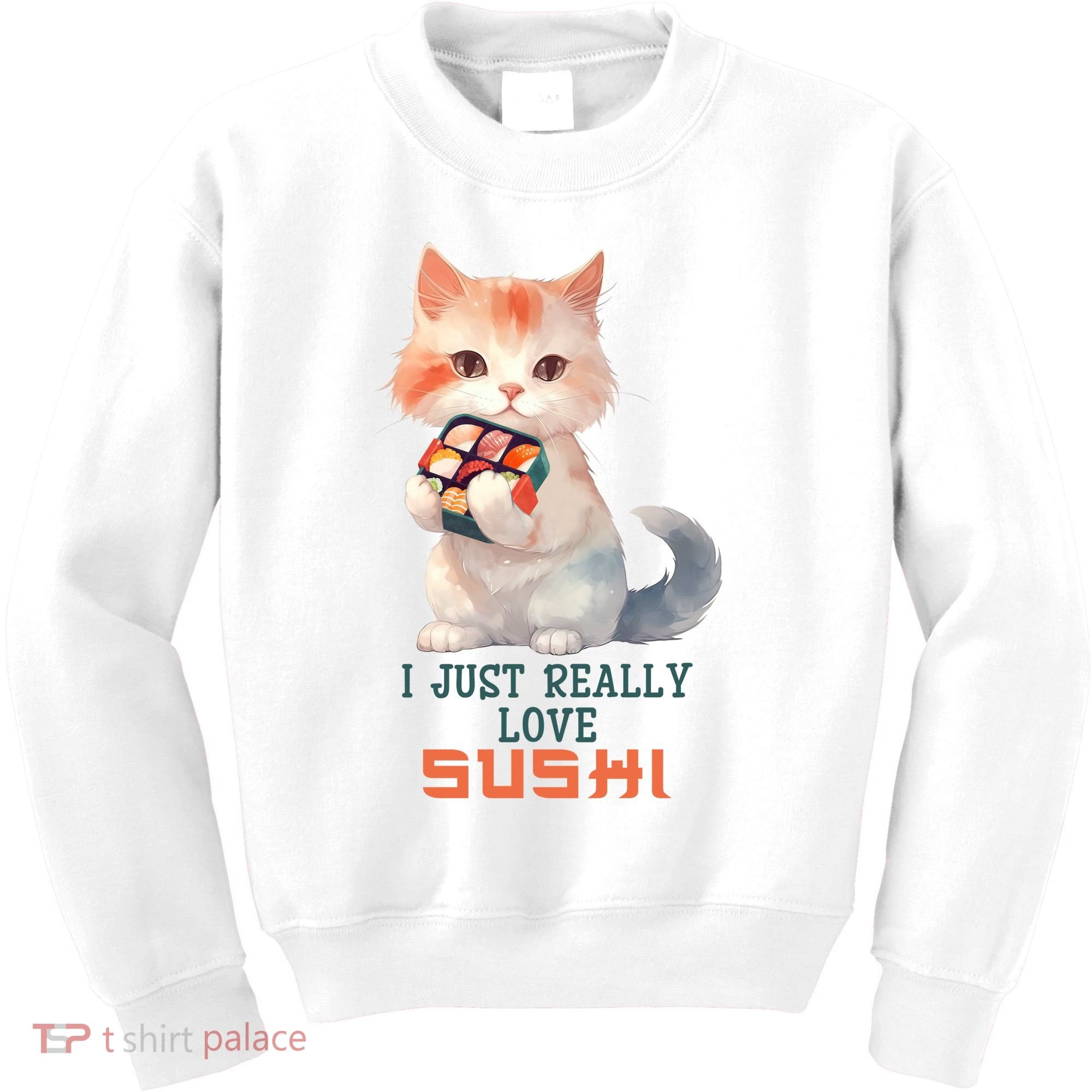 I Just Really Love Sushi Cute Japanese Cat Kids Sweatshirt