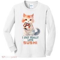I Just Really Love Sushi Cute Japanese Cat Kids Long Sleeve Shirt thumb 0