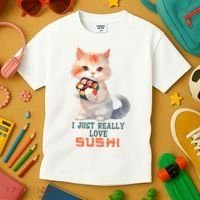 I Just Really Love Sushi Cute Japanese Cat Kids T-Shirt thumb 3