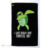 I Just Really Love Turtles Ok? Dabbing Turtle Gift Golf Towel thumb 0