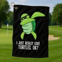 I Just Really Love Turtles Ok? Dabbing Turtle Gift Golf Towel thumb 1