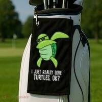 I Just Really Love Turtles Ok? Dabbing Turtle Gift Golf Towel thumb 2