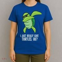 I Just Really Love Turtles Ok? Dabbing Turtle Gift T-Shirt thumb 4