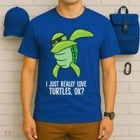 I Just Really Love Turtles Ok? Dabbing Turtle Gift T-Shirt thumb 6