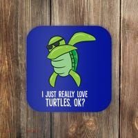 I Just Really Love Turtles Ok? Dabbing Turtle Gift Coaster thumb 0