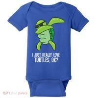 I Just Really Love Turtles Ok? Dabbing Turtle Gift Baby Bodysuit thumb 0