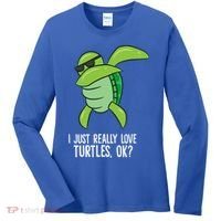 I Just Really Love Turtles Ok? Dabbing Turtle Gift Women's Long Sleeve Shirt thumb 0